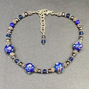 Lampwork Glass & Crystal Bead Bracelet Handmade Adjustable Boho Chic Artisan